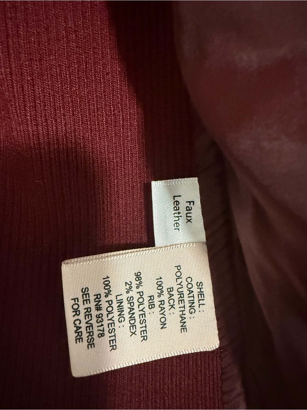 Women’s Vegan Leather Moto Jacket - Burgundy - Picture 3 of 4